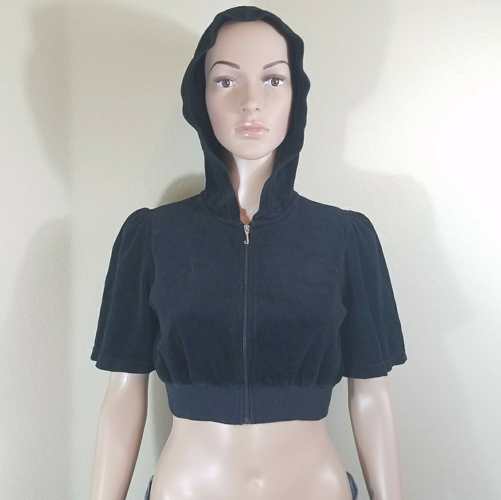 Juicy couture small black velvet cropped hoodie